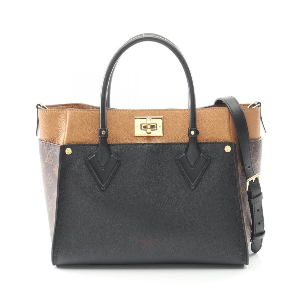 Louis Vuitton On My Side Handbag Leather Canvas Monogram Black Brown